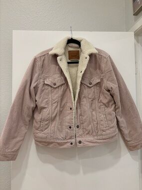 Levi's Corduroy Ex-Boyfriend Teddy-Lined Plush Trucker Cropped Jacket Y2K 90s